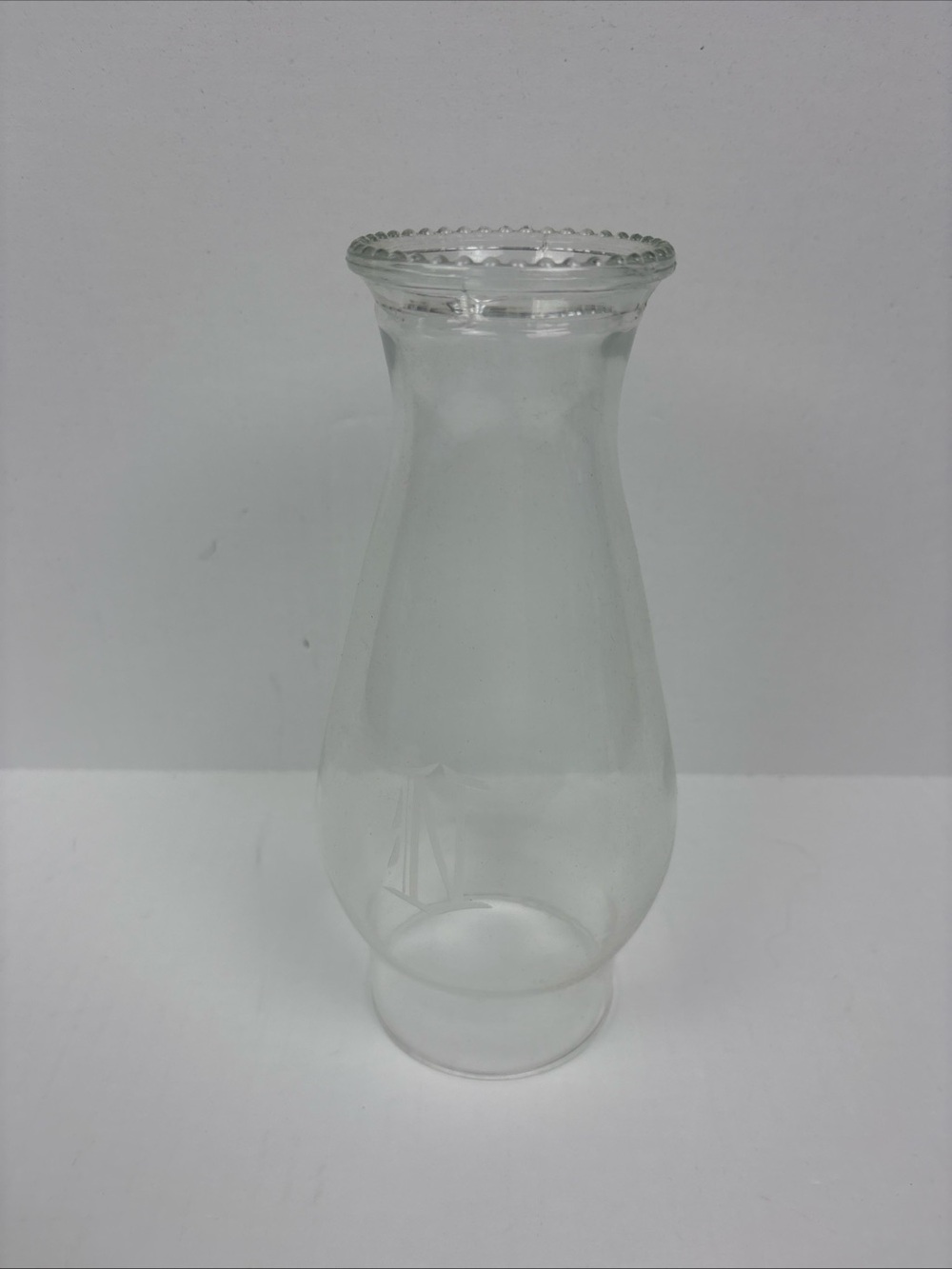 Vintage Glass Hurricane Lamp Chimney Clear Globe Crimp Pie Crust Beaded Top Rim